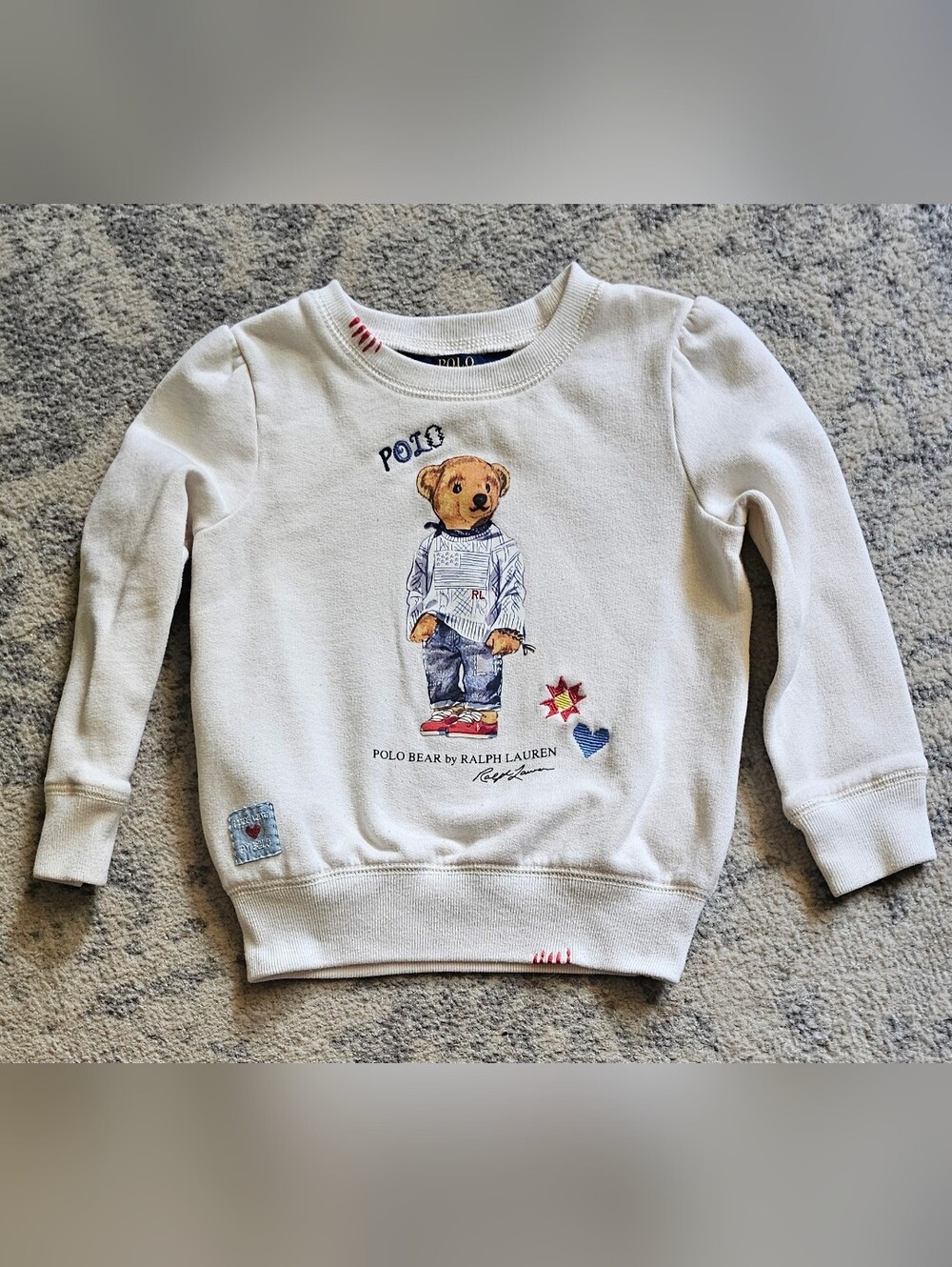 Ralph Lauren White Kids Polo Bear Sweatshirt with Embroidered Accents